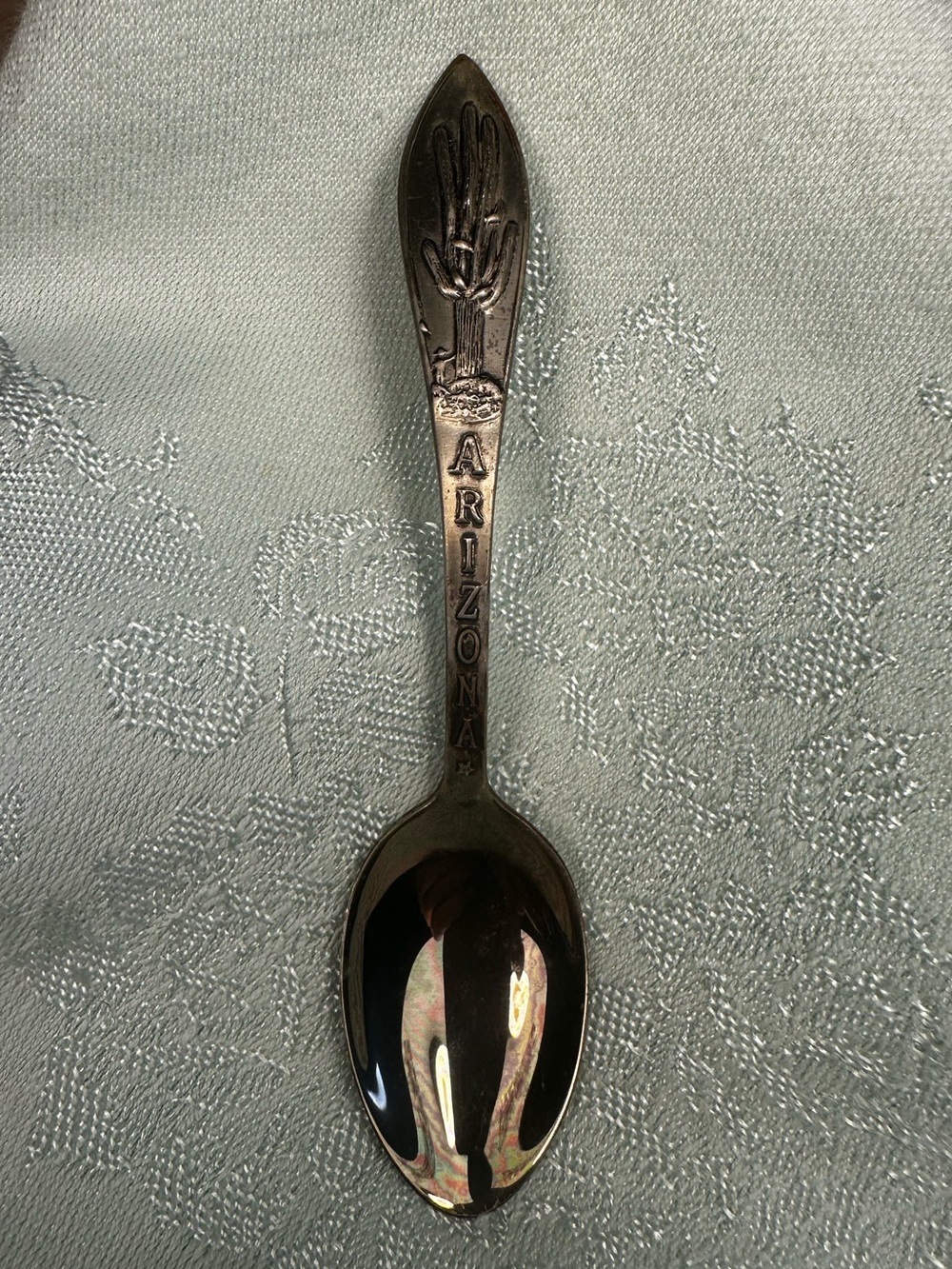 Vintage Spoon Arizona with Man Standing beside Huge Cactus at top Souvenir